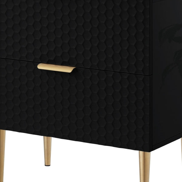 HomeRoots 24" Black and Gold End Table with Two Drawers - Modern Glam Accent Table for Living Room or Bedroom 551629