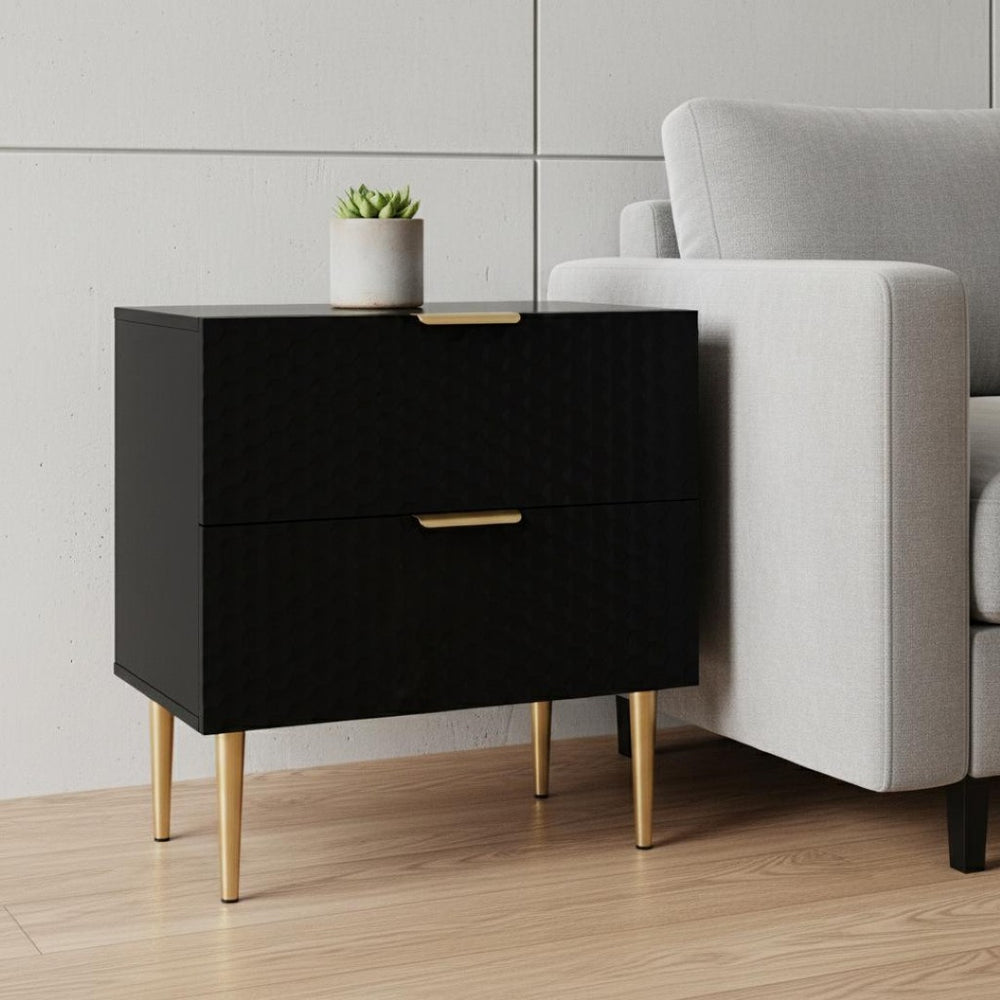 HomeRoots 24" Black and Gold End Table with Two Drawers - Modern Glam Accent Table for Living Room or Bedroom 551629