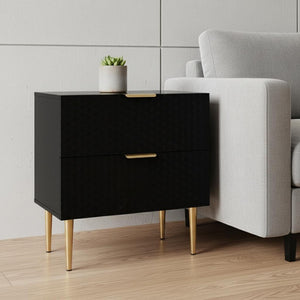 HomeRoots 24" Black and Gold End Table with Two Drawers - Modern Glam Accent Table for Living Room or Bedroom 551629