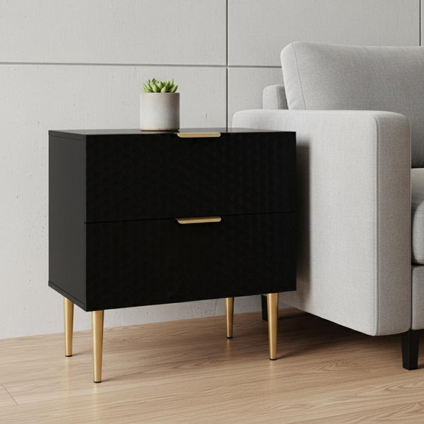 HomeRoots 24" Black and Gold End Table with Two Drawers - Modern Glam Accent Table for Living Room or Bedroom 551629