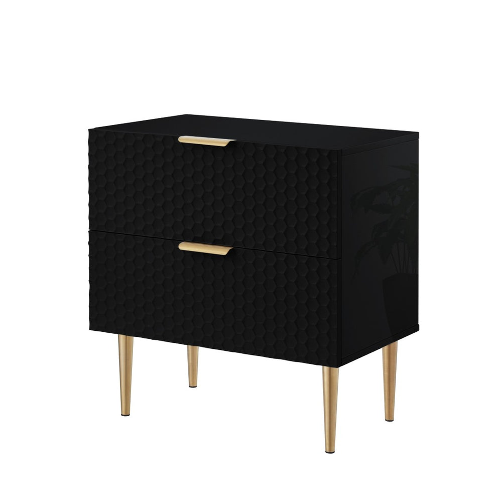 HomeRoots 24" Black and Gold End Table with Two Drawers - Modern Glam Accent Table for Living Room or Bedroom 551629