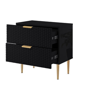 HomeRoots 24" Black and Gold End Table with Two Drawers - Modern Glam Accent Table for Living Room or Bedroom 551629
