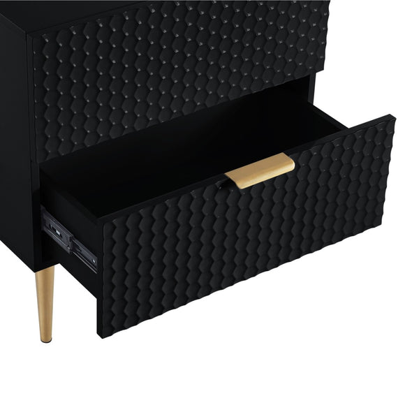 HomeRoots 24" Black and Gold End Table with Two Drawers - Modern Glam Accent Table for Living Room or Bedroom 551629