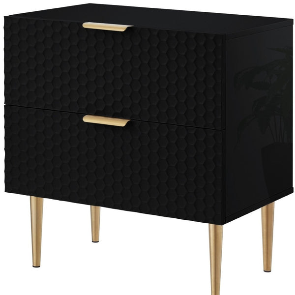 HomeRoots 24" Black and Gold End Table with Two Drawers - Modern Glam Accent Table for Living Room or Bedroom 551629