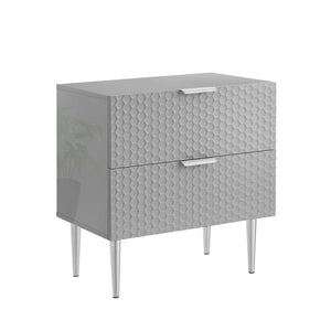 Homeroots 24" Gray And Silver Wood End Table With Stainless Steel Base & 2 Drawers - Stylish Storage Solution! Grey  551631