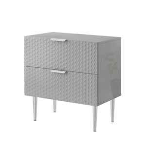Homeroots 24" Gray And Silver Wood End Table With Stainless Steel Base & 2 Drawers - Stylish Storage Solution! Grey  551631