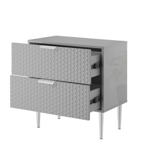 Homeroots 24" Gray And Silver Wood End Table With Stainless Steel Base & 2 Drawers - Stylish Storage Solution! Grey  551631