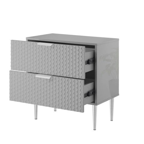 Homeroots 24" Gray And Silver Wood End Table With Stainless Steel Base & 2 Drawers - Stylish Storage Solution! Grey  551631