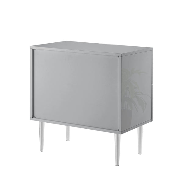 Homeroots 24" Gray And Silver Wood End Table With Stainless Steel Base & 2 Drawers - Stylish Storage Solution! Grey  551631