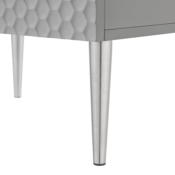 Homeroots 24" Gray And Silver Wood End Table With Stainless Steel Base & 2 Drawers - Stylish Storage Solution! Grey  551631