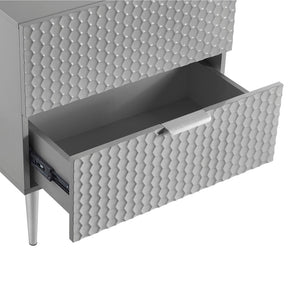 Homeroots 24" Gray And Silver Wood End Table With Stainless Steel Base & 2 Drawers - Stylish Storage Solution! Grey  551631