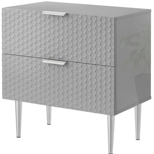 Homeroots 24" Gray And Silver Wood End Table With Stainless Steel Base & 2 Drawers - Stylish Storage Solution! Grey  551631