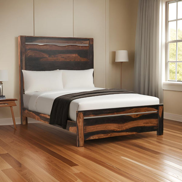 Homeroots Dark Brown Live Edge Solid Wood Queen Bed Frame  Solid Wood 551633