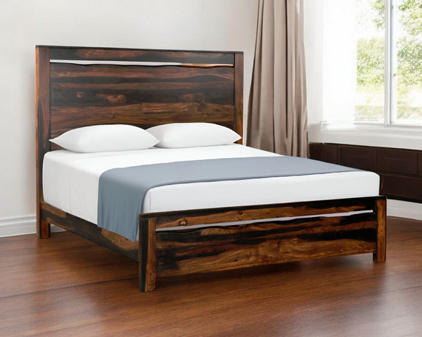 Homeroots Dark Brown Live Edge Solid Wood King Bed Frame  Solid Wood 551634