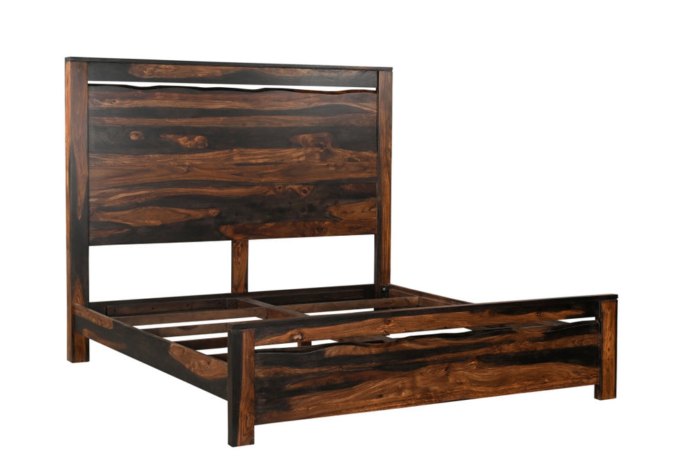 Homeroots Dark Brown Live Edge Solid Wood King Bed Frame  Solid Wood 551634