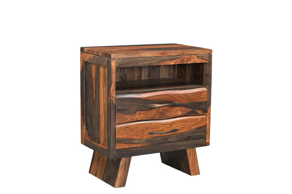 Homeroots 30" Dark Brown Two Drawer Live Edge Solid Wood Nightstand   551635