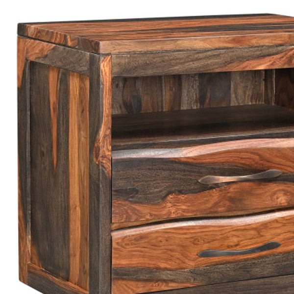 Homeroots 30" Dark Brown Two Drawer Live Edge Solid Wood Nightstand   551635