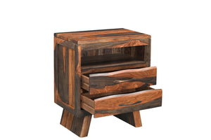 Homeroots 30" Dark Brown Two Drawer Live Edge Solid Wood Nightstand   551635