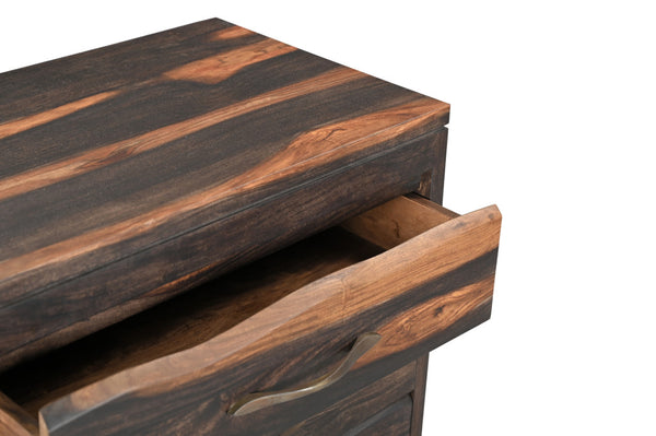 Homeroots 30" Dark Brown Three Drawer Live Edge Solid Wood Nightstand   551636