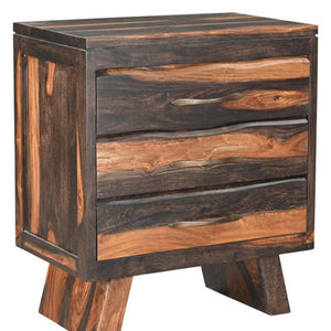 Homeroots 30" Dark Brown Three Drawer Live Edge Solid Wood Nightstand   551636