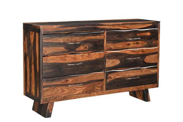 Homeroots 63" Dark Brown Solid Wood Live Edge Six Drawer Double Dresser  Solid Wood 551637