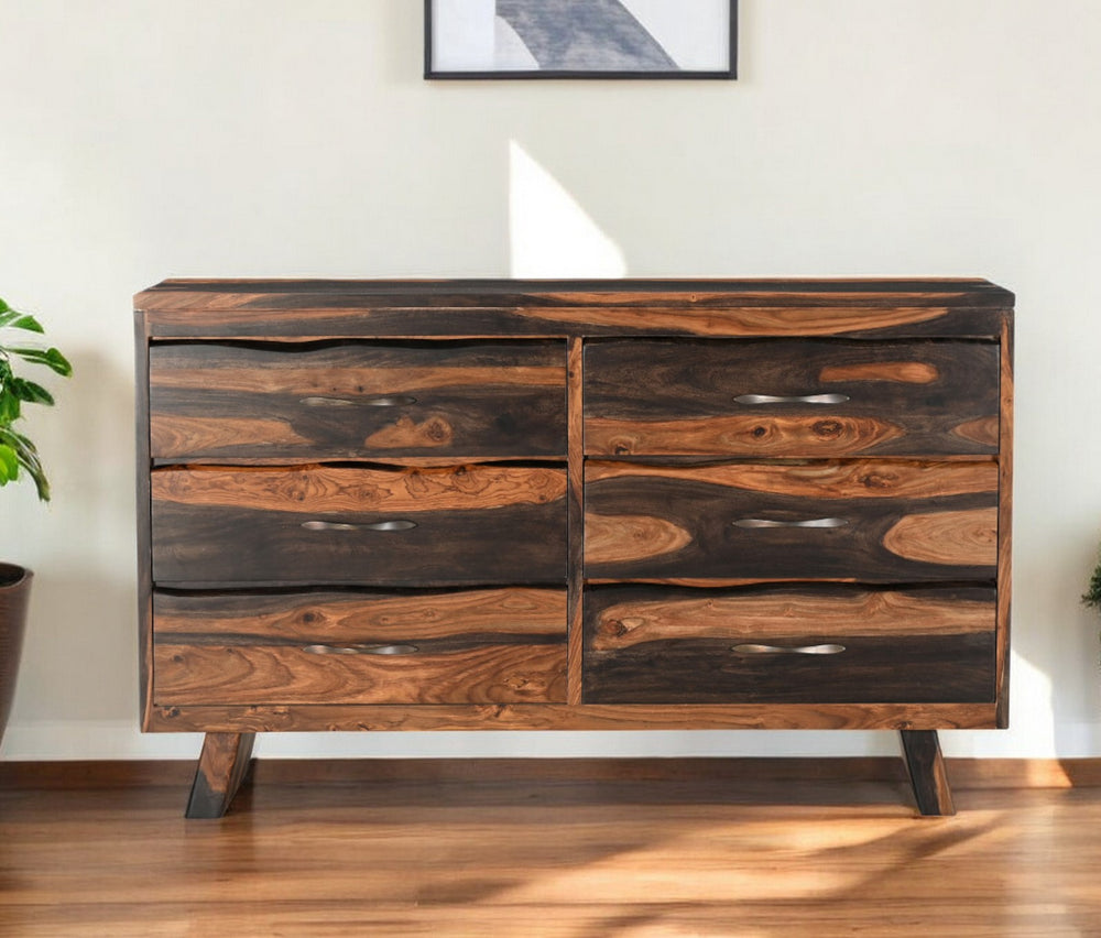 Homeroots 63" Dark Brown Solid Wood Live Edge Six Drawer Double Dresser  Solid Wood 551637