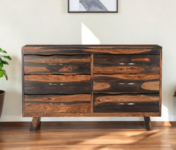 Homeroots 63" Dark Brown Solid Wood Live Edge Six Drawer Double Dresser  Solid Wood 551637