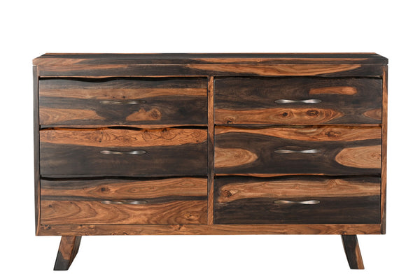 Homeroots 63" Dark Brown Solid Wood Live Edge Six Drawer Double Dresser  Solid Wood 551637