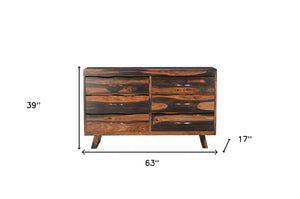 Homeroots 63" Dark Brown Solid Wood Live Edge Six Drawer Double Dresser  Solid Wood 551637