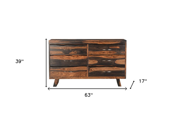 Homeroots 63" Dark Brown Solid Wood Live Edge Six Drawer Double Dresser  Solid Wood 551637