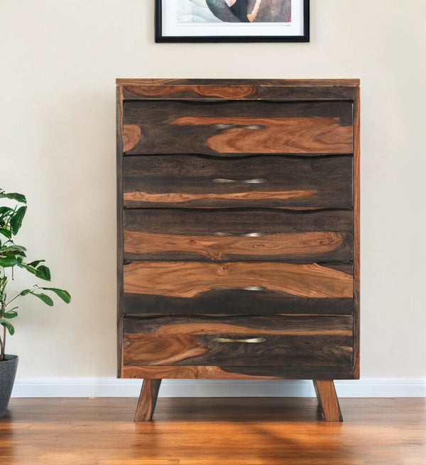 Homeroots 36" Dark Brown Solid Wood Live Edge Five Drawer Standard Chest  Solid Wood 551638