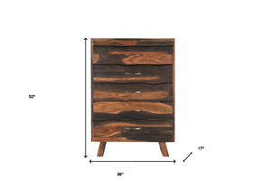 Homeroots 36" Dark Brown Solid Wood Live Edge Five Drawer Standard Chest  Solid Wood 551638