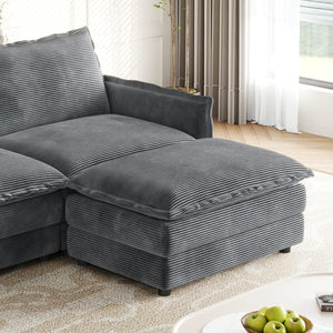 English Elm Corduroy 2-Seater L-Shaped Loveseat Sofa With Ottoman - Cozy, Modular Design For Any Space W834S00416