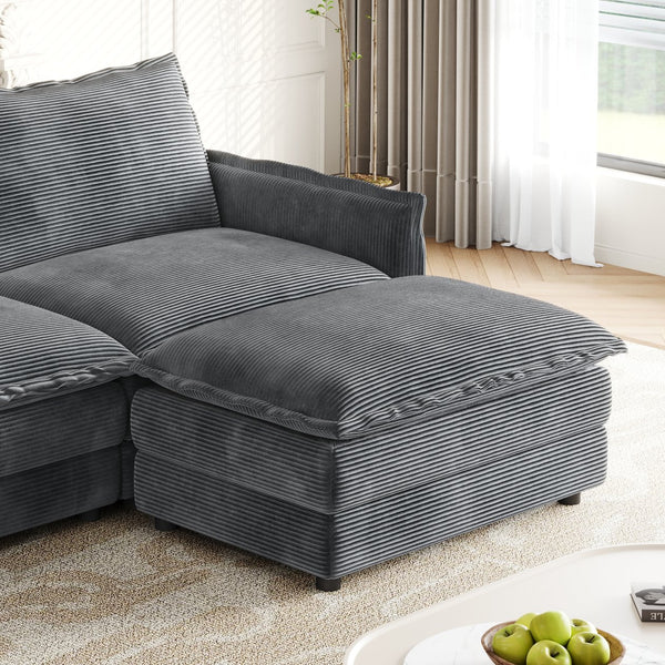 English Elm Corduroy 2-Seater L-Shaped Loveseat Sofa With Ottoman - Cozy, Modular Design For Any Space W834S00416