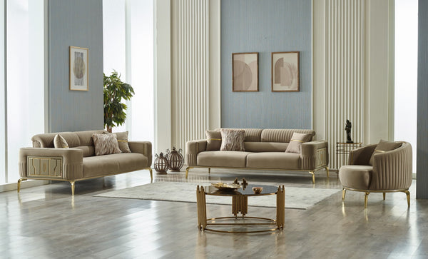 HomeRoots Four-Piece Beige Linen Seating Set for Eight - Stylish, Comfortable & Functional for Any Space 551639