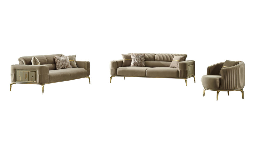 HomeRoots Four-Piece Beige Linen Seating Set for Eight - Stylish, Comfortable & Functional for Any Space 551639