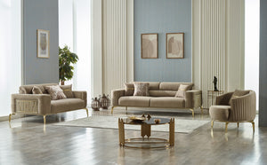 HomeRoots Four-Piece Beige Linen Seating Set for Eight - Stylish, Comfortable & Functional for Any Space 551639