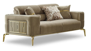 HomeRoots Four-Piece Beige Linen Seating Set for Eight - Stylish, Comfortable & Functional for Any Space 551639