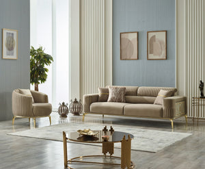 HomeRoots Four-Piece Beige Linen Seating Set for Eight - Stylish, Comfortable & Functional for Any Space 551639