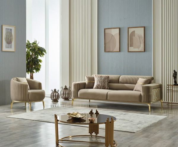 HomeRoots Four-Piece Beige Linen Seating Set for Eight - Stylish, Comfortable & Functional for Any Space 551639