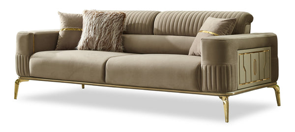 HomeRoots Four-Piece Beige Linen Seating Set for Eight - Stylish, Comfortable & Functional for Any Space 551639