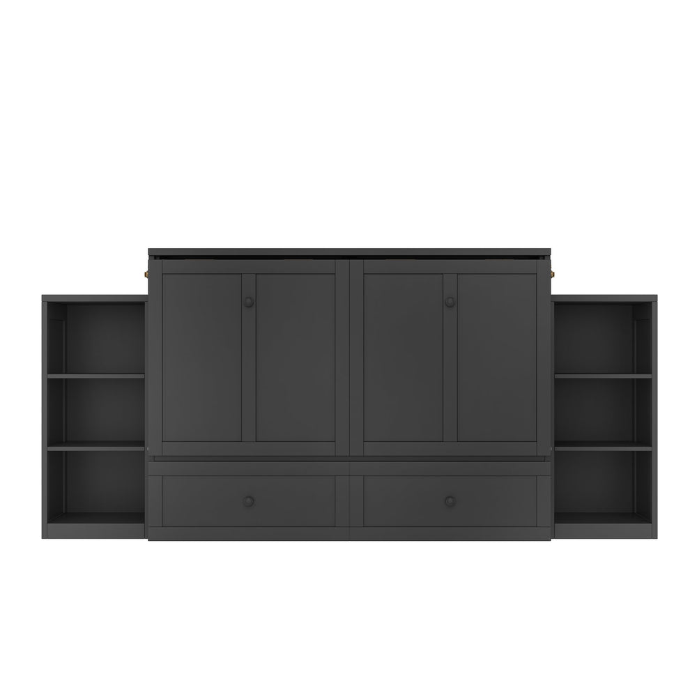 English Elm Full-Size Murphy Bed With Spacious Storage Drawers & Shelves - Vintage Dark Gray For Compact Living W1580S00253
