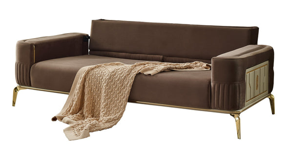 HomeRoots Four Piece Brown Linen Seating Set for 8 - Stylish Sleeper Sofa, Comfort & Versatile Design! 551640