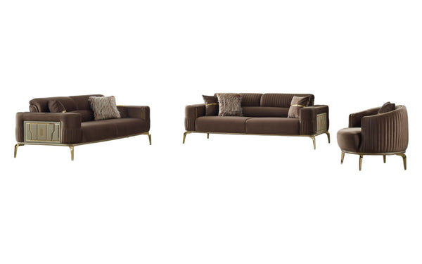 HomeRoots Four Piece Brown Linen Seating Set for 8 - Stylish Sleeper Sofa, Comfort & Versatile Design! 551640