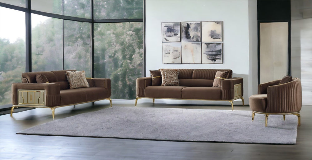 HomeRoots Four Piece Brown Linen Seating Set for 8 - Stylish Sleeper Sofa, Comfort & Versatile Design! 551640