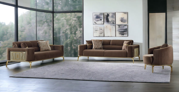 HomeRoots Four Piece Brown Linen Seating Set for 8 - Stylish Sleeper Sofa, Comfort & Versatile Design! 551640