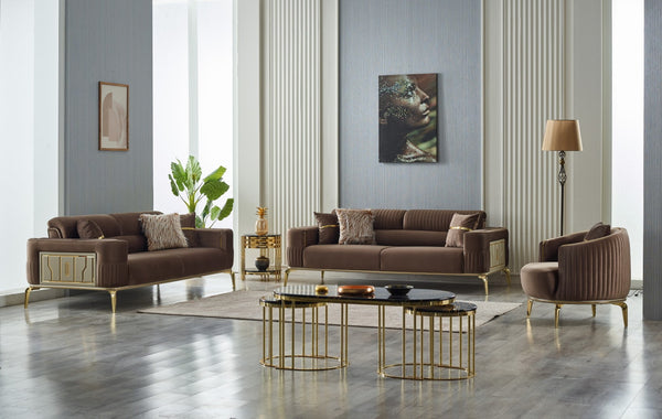 HomeRoots Four Piece Brown Linen Seating Set for 8 - Stylish Sleeper Sofa, Comfort & Versatile Design! 551640