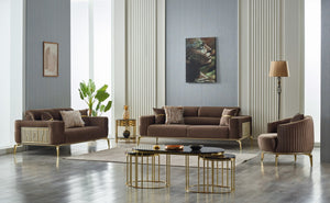 HomeRoots Four Piece Brown Linen Seating Set for 8 - Stylish Sleeper Sofa, Comfort & Versatile Design! 551640