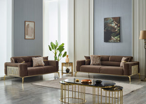 HomeRoots Four Piece Brown Linen Seating Set for 8 - Stylish Sleeper Sofa, Comfort & Versatile Design! 551640