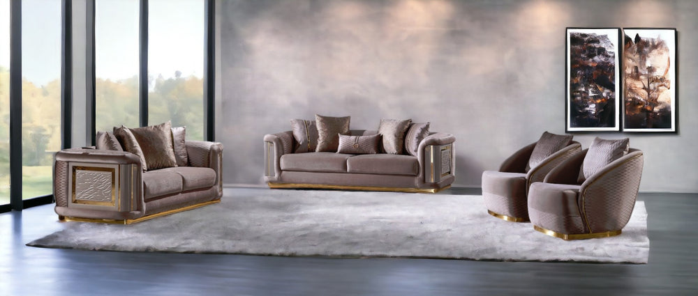 HomeRoots Four-Piece Beige Linen Seating Set for Eight – Contemporary Comfort with 12 Toss Pillows Included 551641